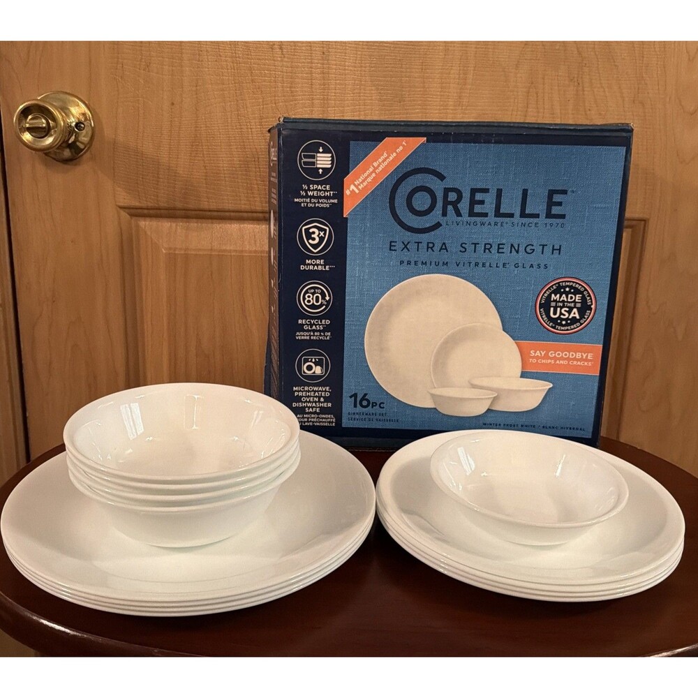 Corelle Extra Strength Premium Vitrelle Glass 13-Pc White Dinnerware Set. Read!